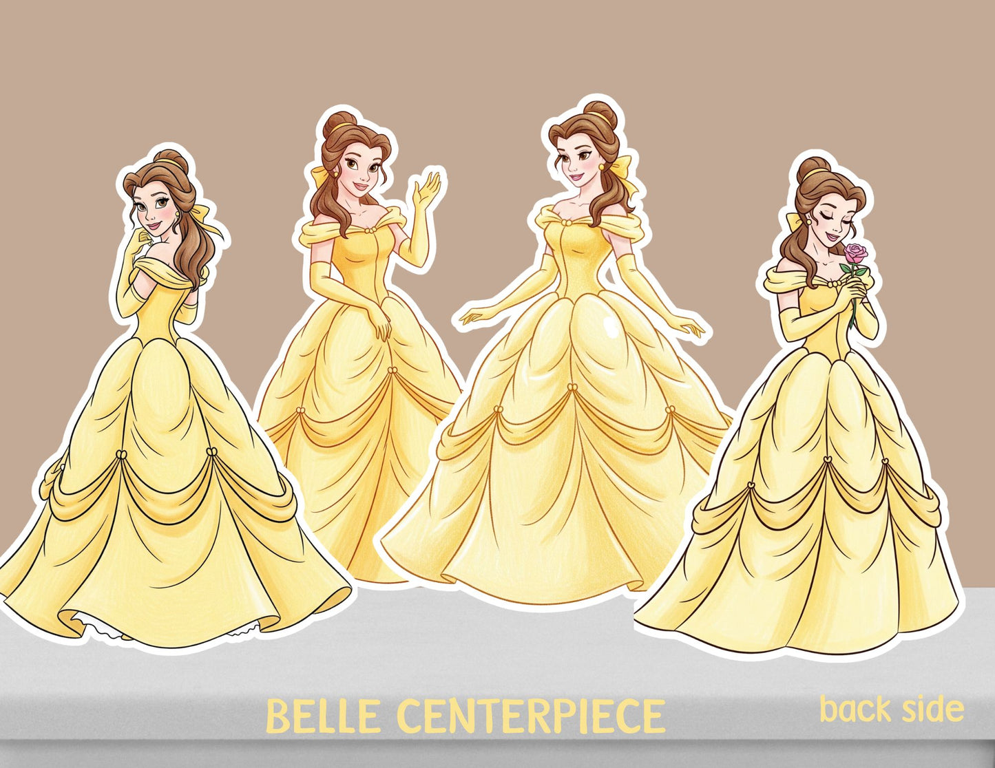 4 Belle Princess & Centerpieces, Princess Party Decoration, Yellow Princess Centerpiece