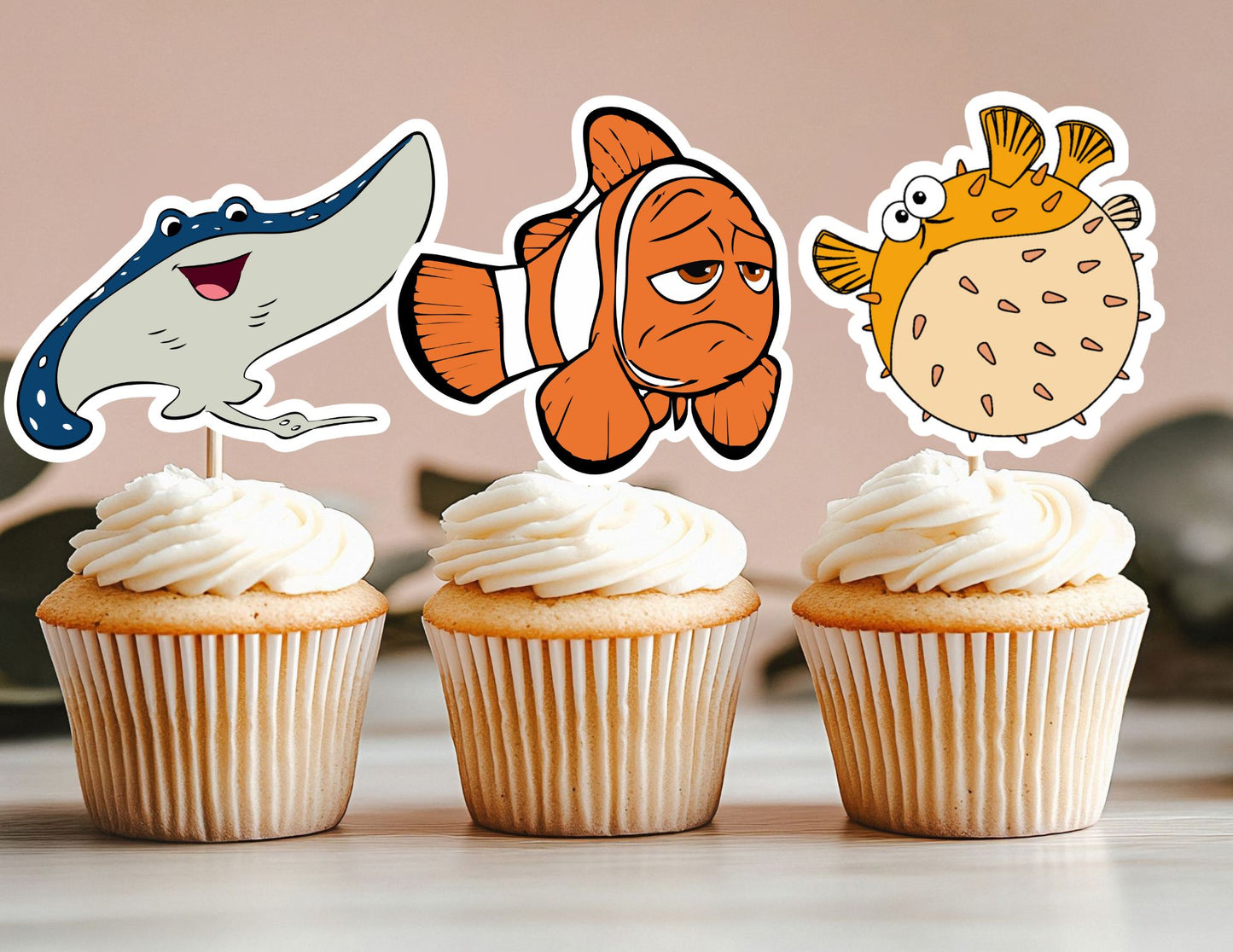 Under the Sea Creature Cupcake Toppers, Fish, Shark Turtles Cupcake Toppers