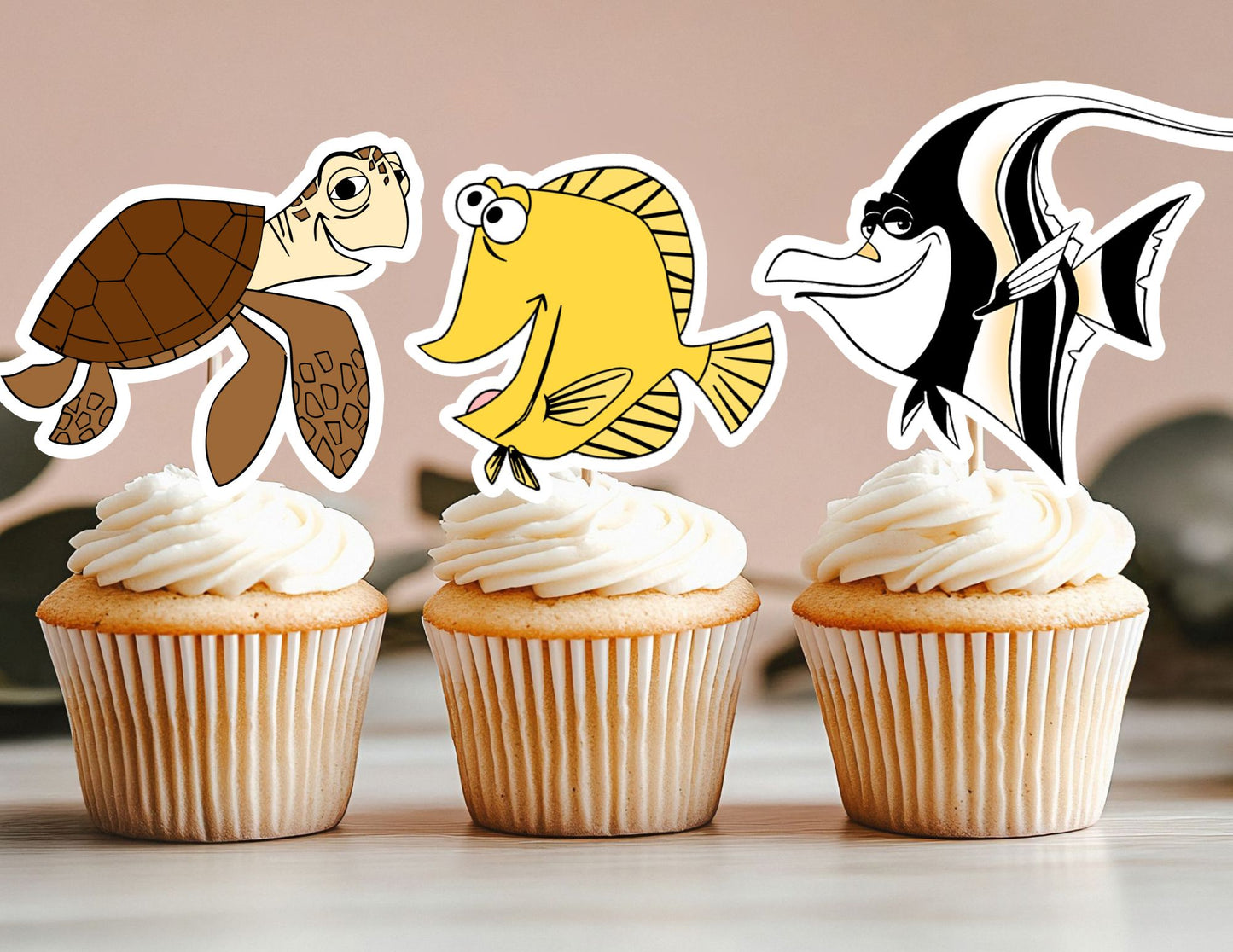 Under the Sea Creature Cupcake Toppers, Fish, Shark Turtles Cupcake Toppers