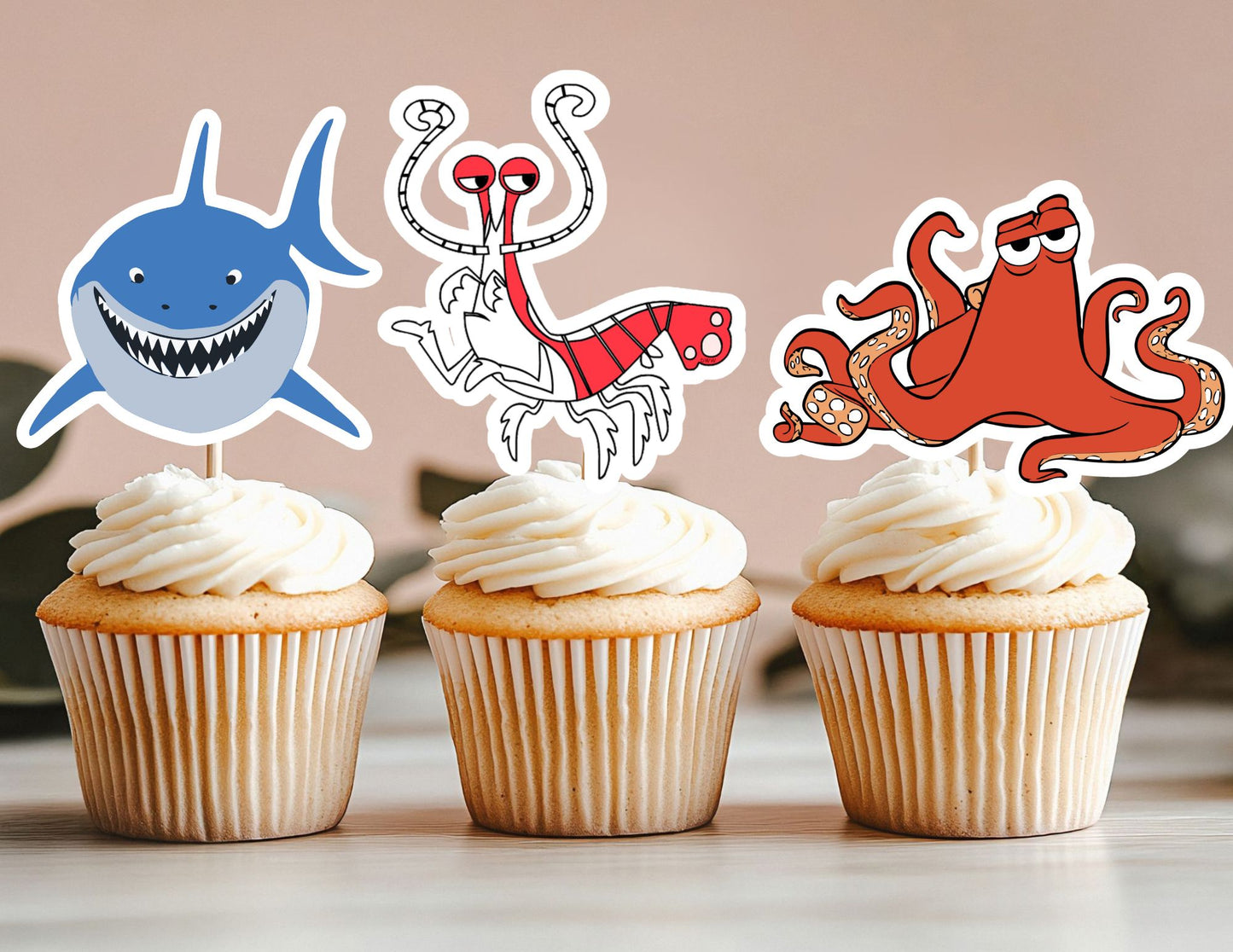 Under the Sea Creature Cupcake Toppers, Fish, Shark Turtles Cupcake Toppers