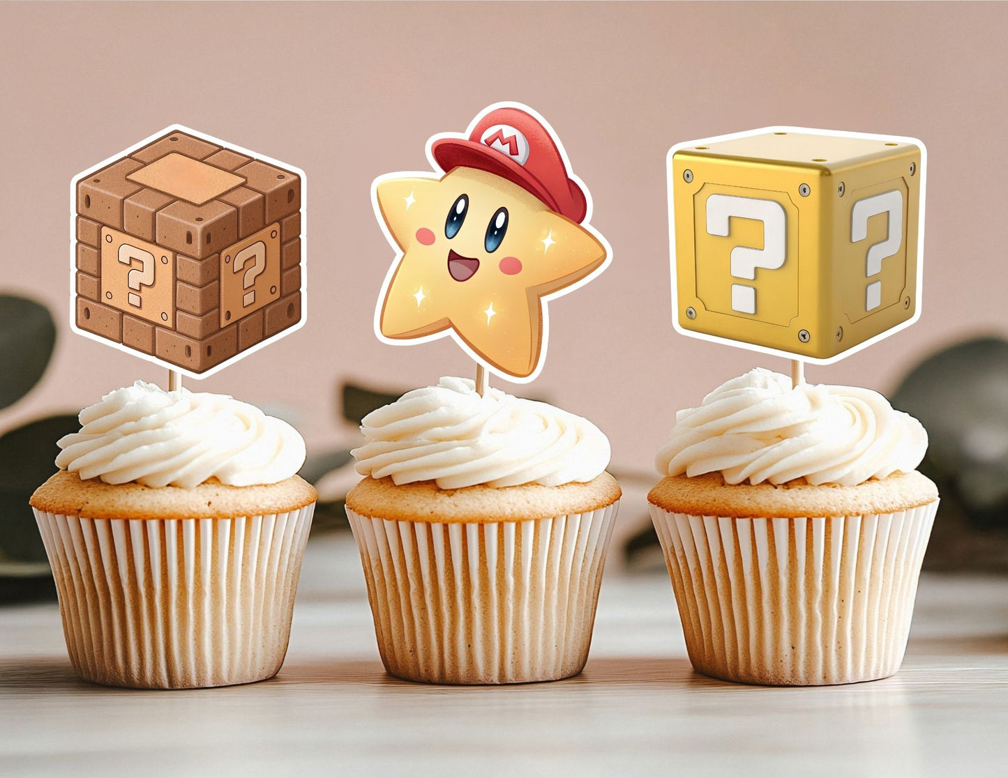Cute Power Up Characters Cupcake Toppers, Gamers Cupcake Toppers, Level Up Toppers (Copy)
