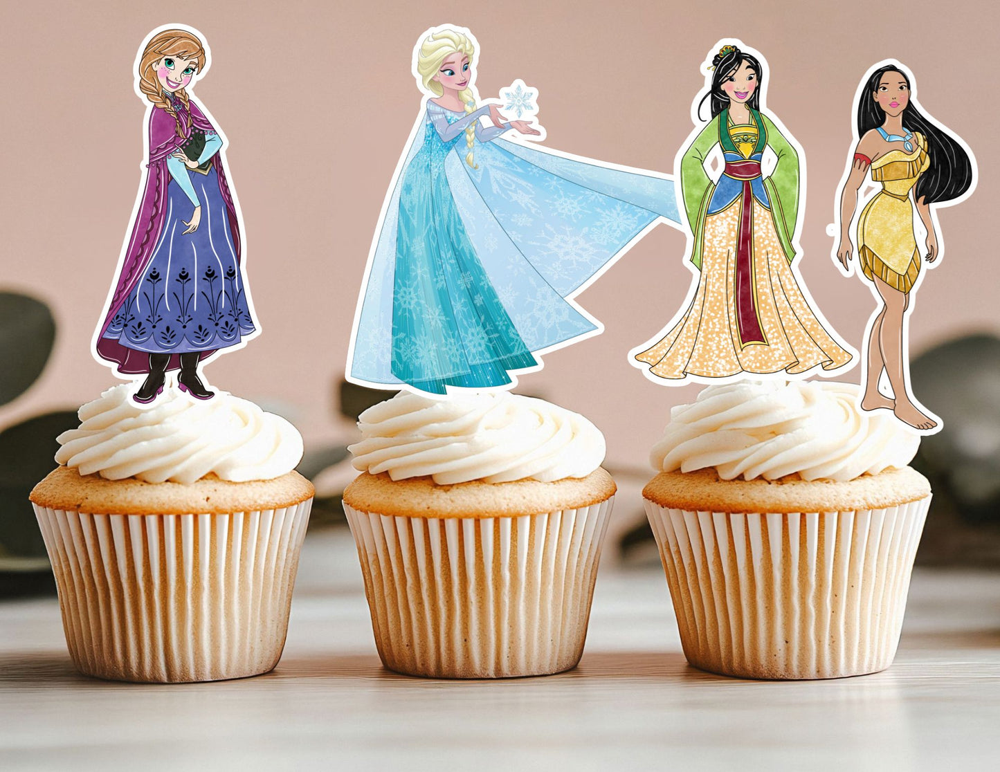 All Watercolour Princess Cupcake Toppers, Girls Toppers, Princesses Party Toppers