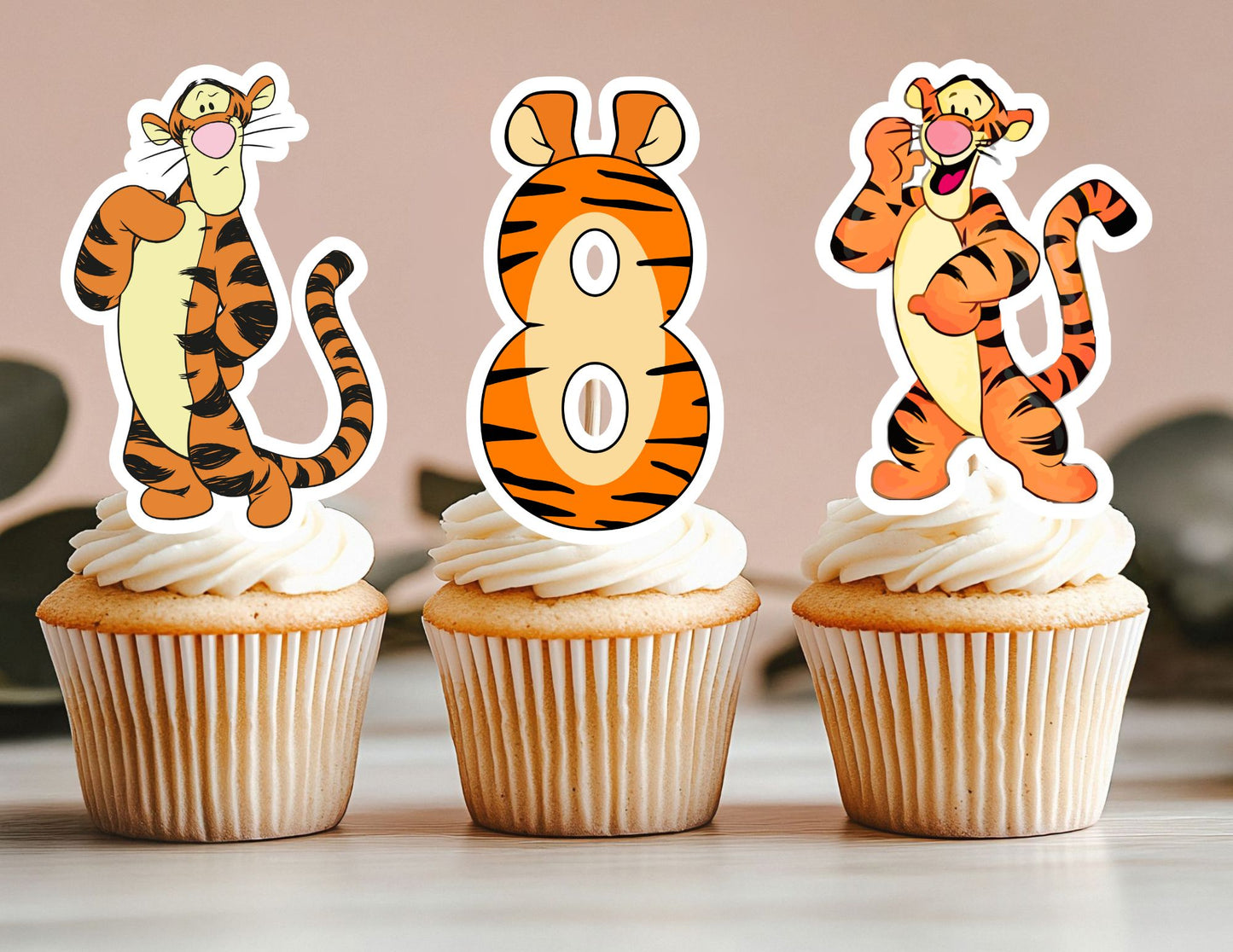 Personalized Tiger Cupcake Toppers, Tiger Toppers, Safari Animal Toppers