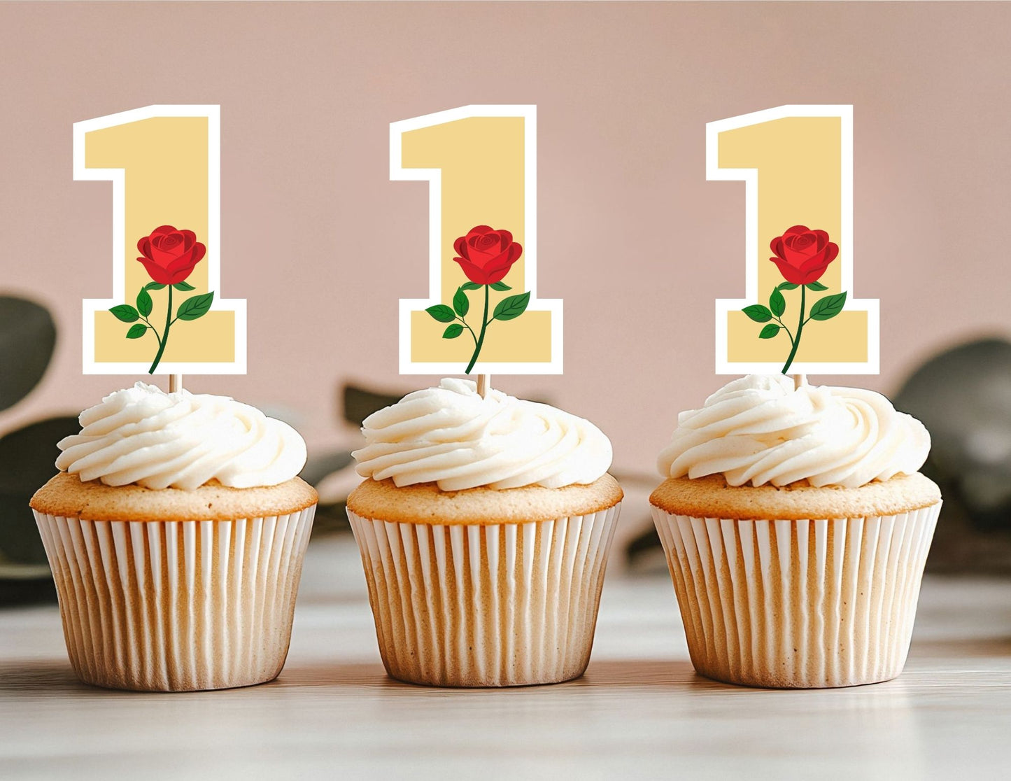 Customized Watercolour Birthday Princess Cupcake Toppers, Princess Belle Party Toppers