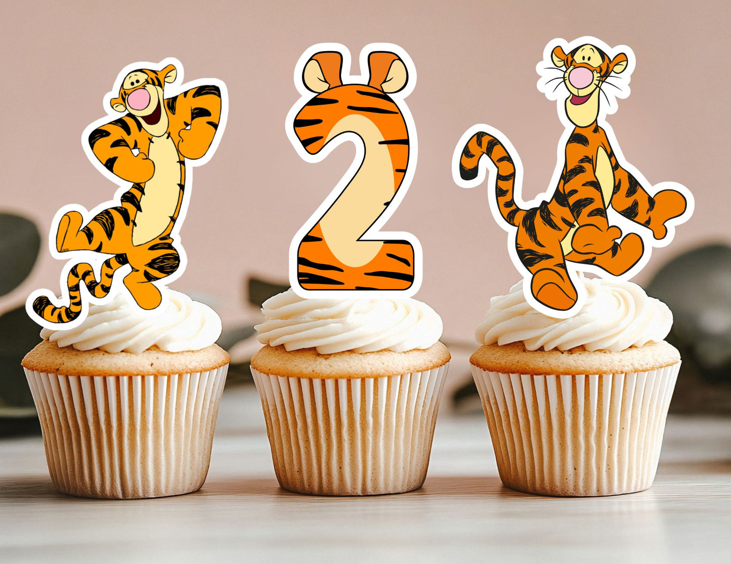 Personalized Tiger Cupcake Toppers, Tiger Toppers, Safari Animal Toppers