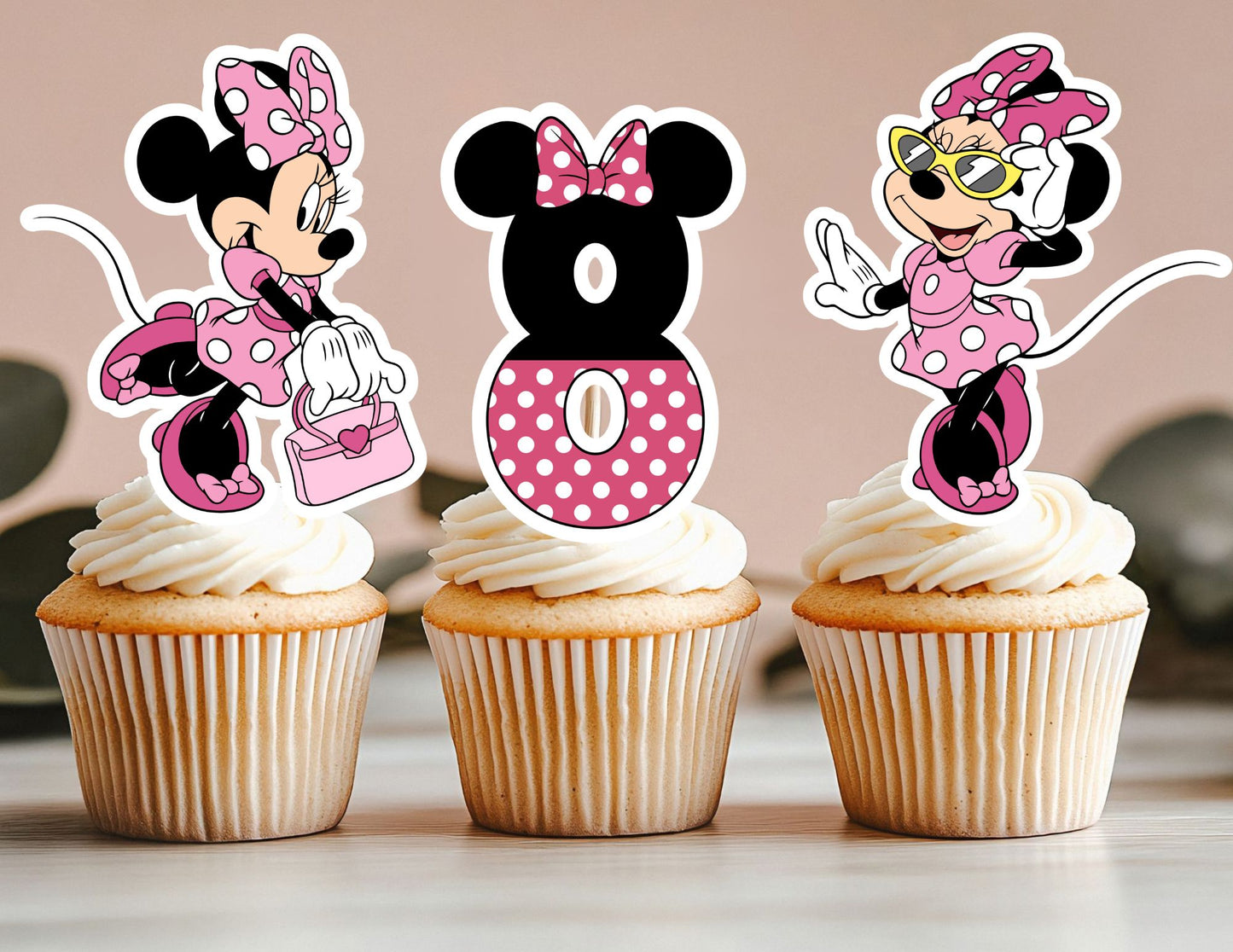 Personalized Pink Mouse Cupcake Toppers, Number Toppers