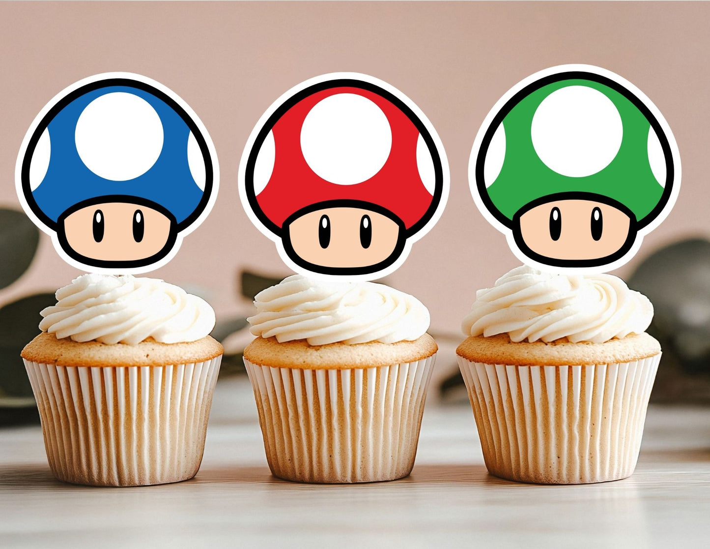 Mushroom Cupcake Toppers, Level Up Cupcake Toppers