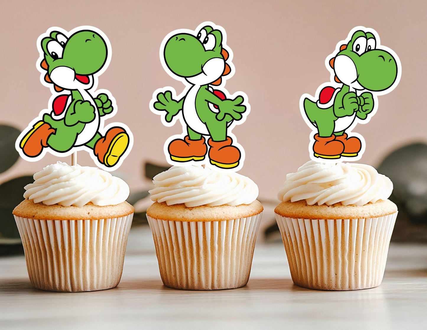 Yoshi Cupcake Toppers, Gamer Cupcake Toppers, Power Up Toppers, Game Cupcake Toppers