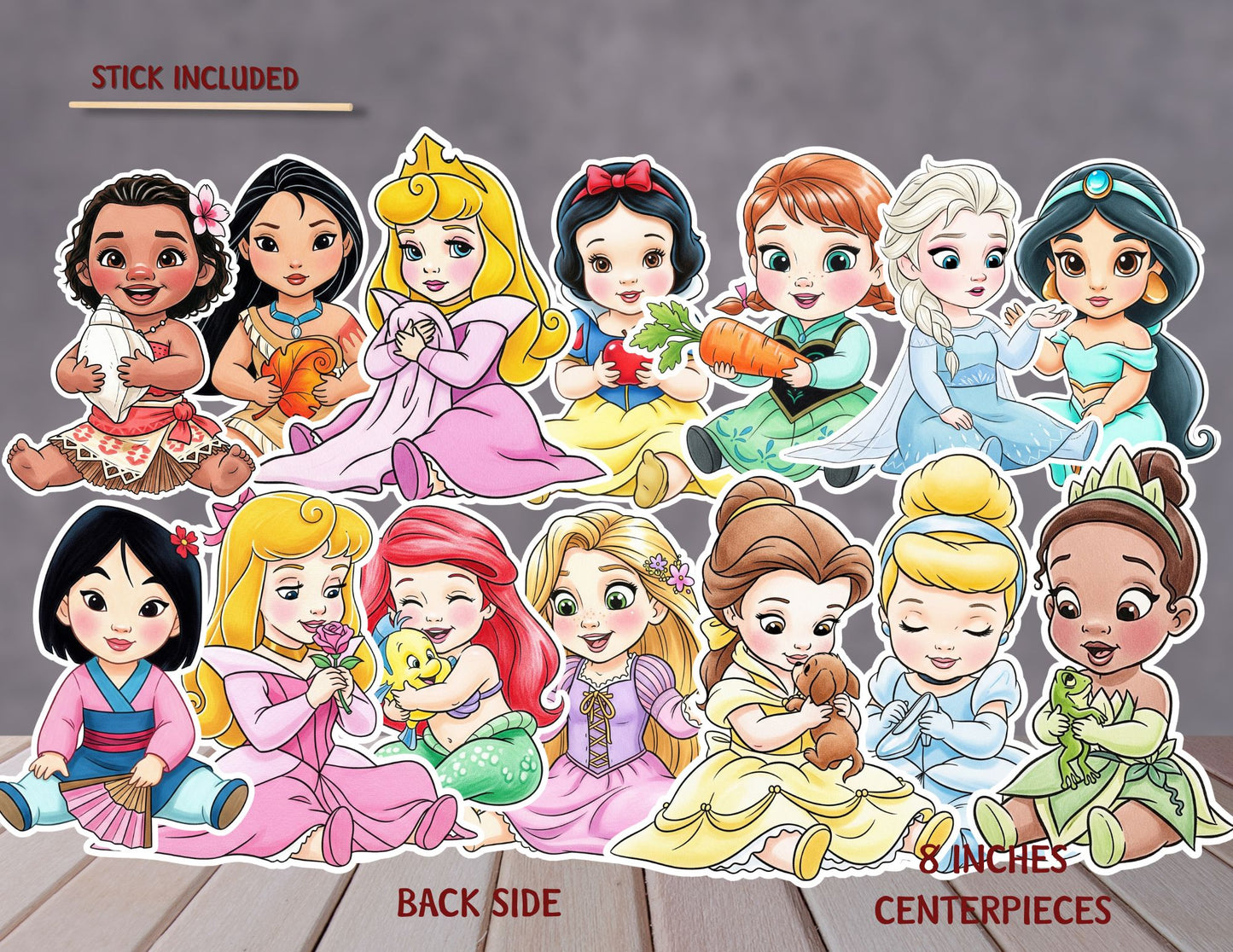 Watercolour Baby Princesses Centerpieces, Princesses Party Decoration