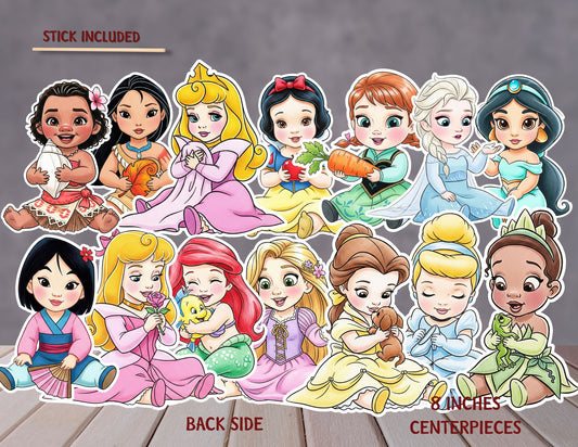 Watercolour Baby Princesses Centerpieces, Princesses Party Decoration