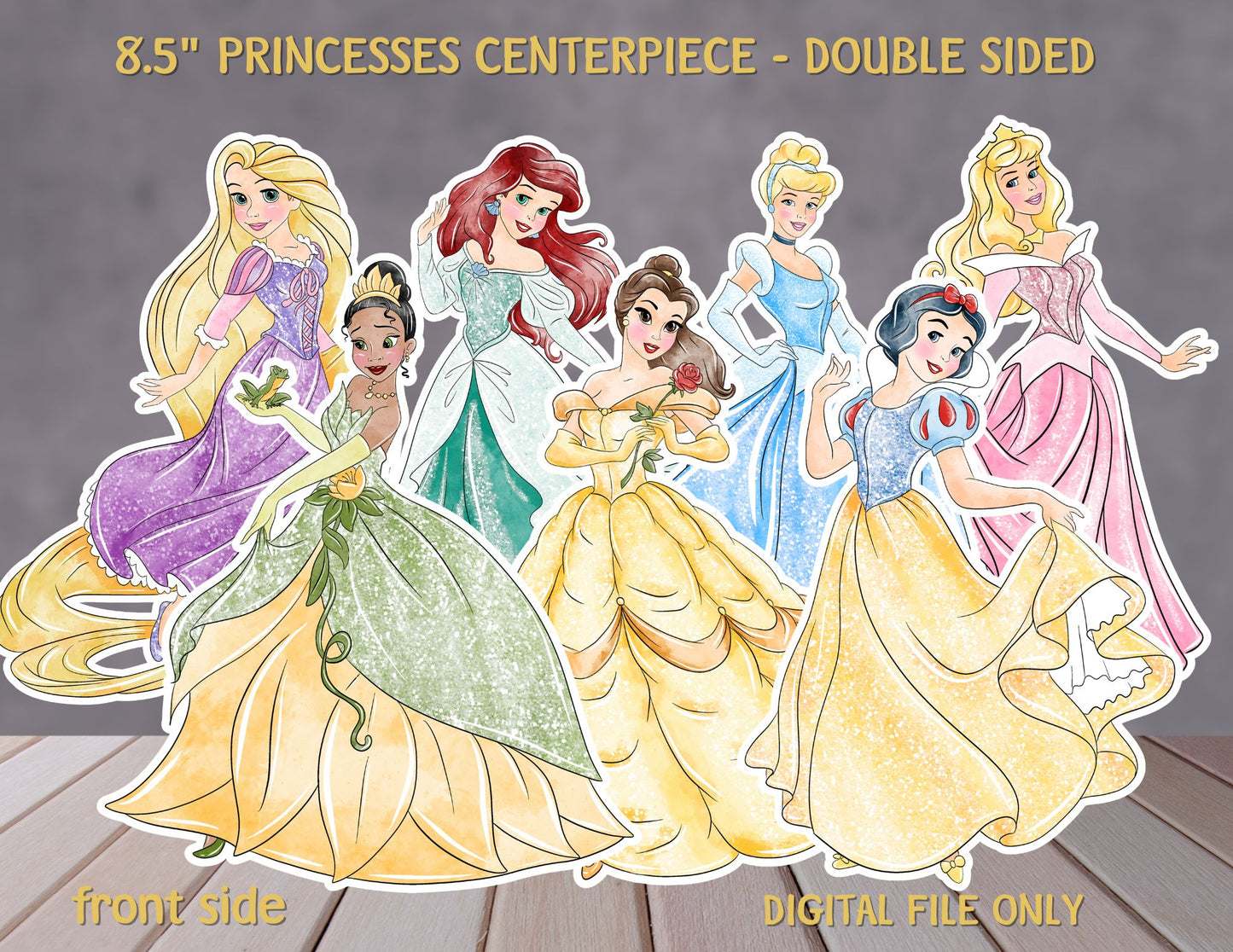 8.5 inches Princesses Centerpieces, Princess Photo Props, Princesses Garland, Princess Banner, DIGITAL FILE ONLY