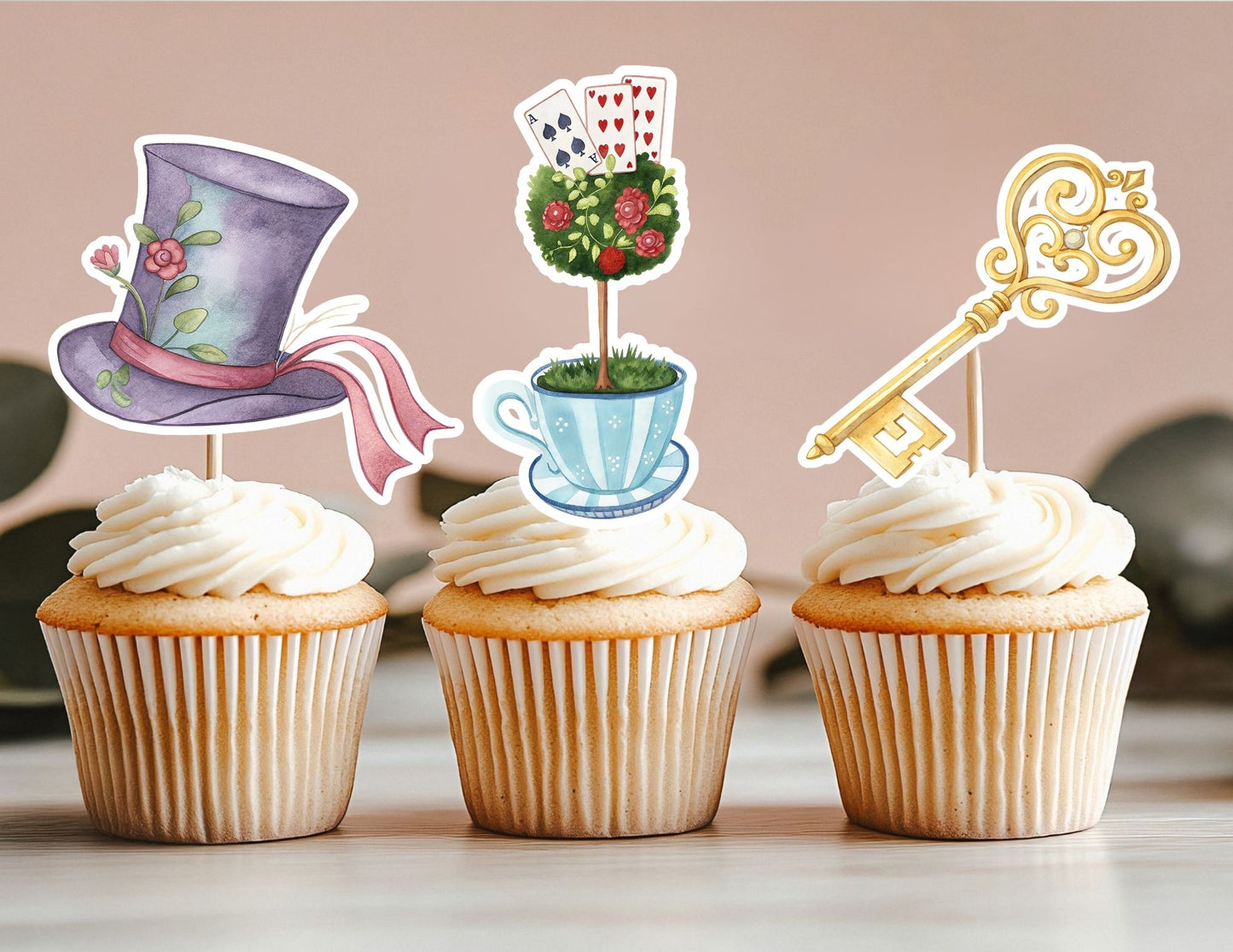 Wonderland Cupcake Toppers, Hatter Toppers, Wonderland Party Decorations