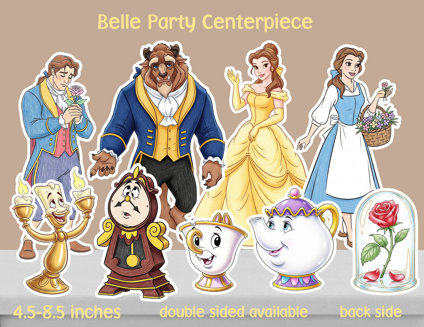 Watercolour Princesses & Beast Centerpieces, Princess Party Decoration