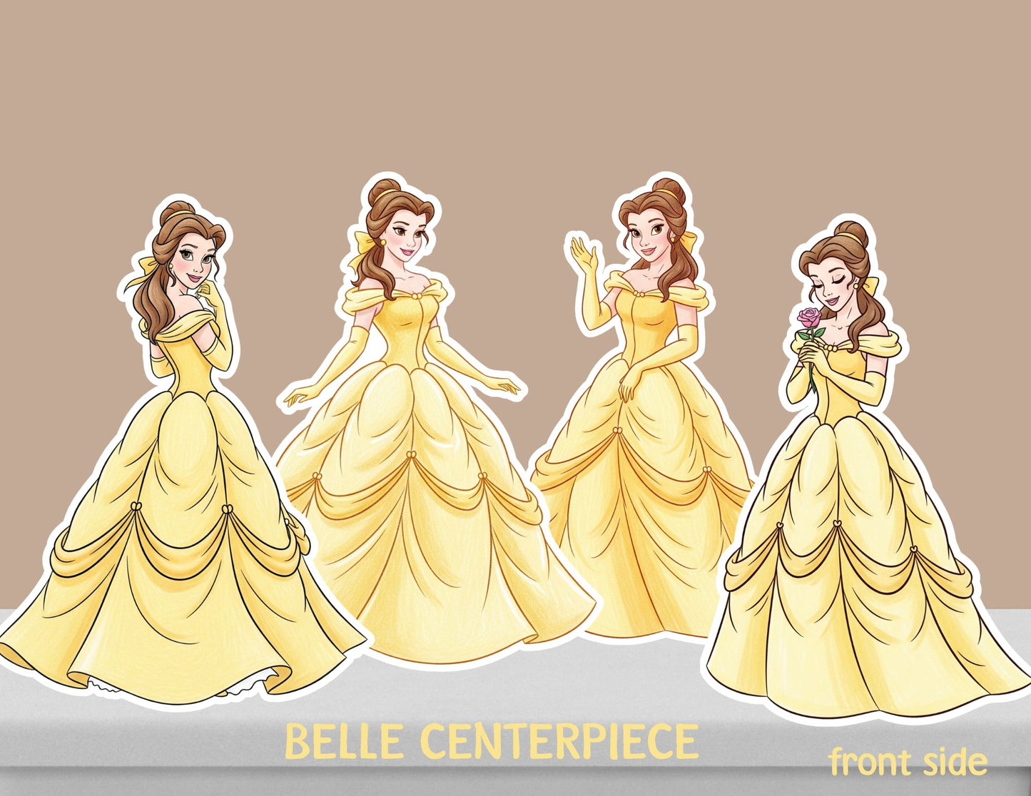 4 Belle Princess & Centerpieces, Princess Party Decoration, Yellow Princess Centerpiece
