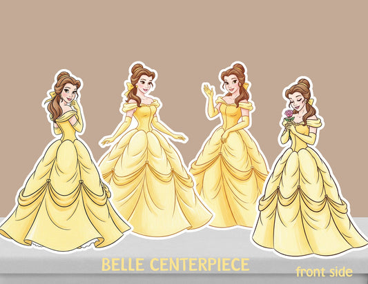 4 Belle Princess & Centerpieces, Princess Party Decoration, Yellow Princess Centerpiece