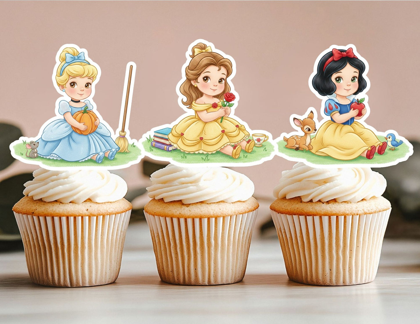All Watercolour Birthday Princess Cupcake Toppers, Girls Toppers, Princesses Party Toppers