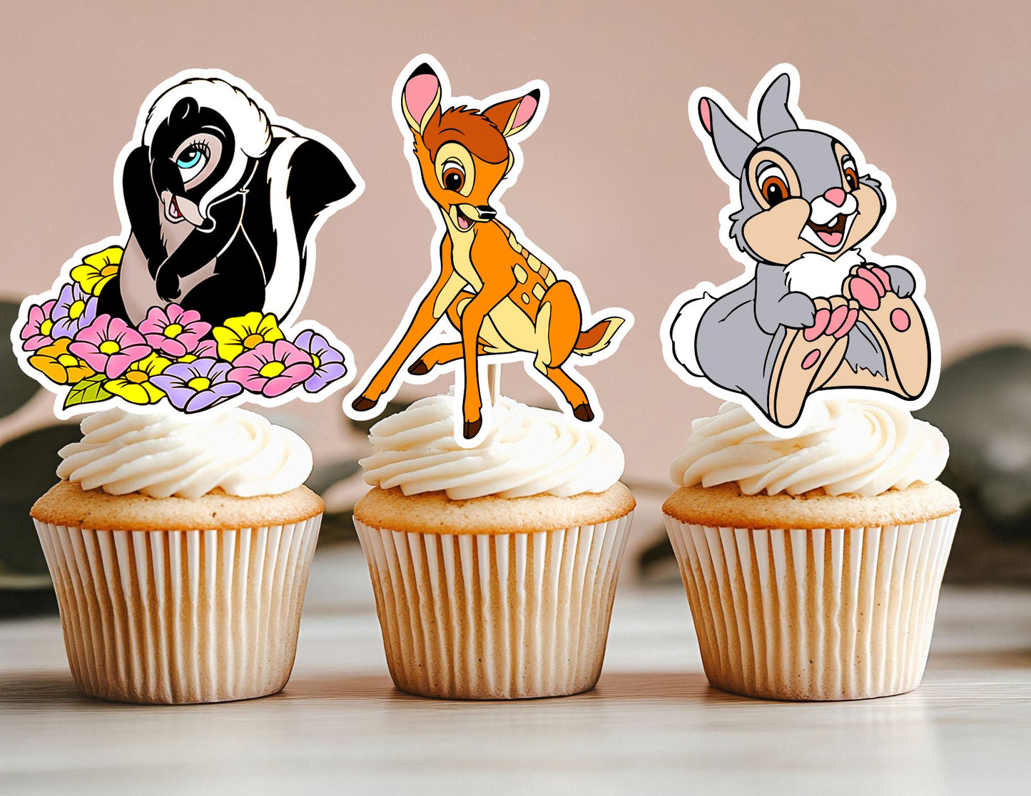 Woodland Cupcake Toppers, Bambi Deer Cupcake Toppers, Bunny Toppers