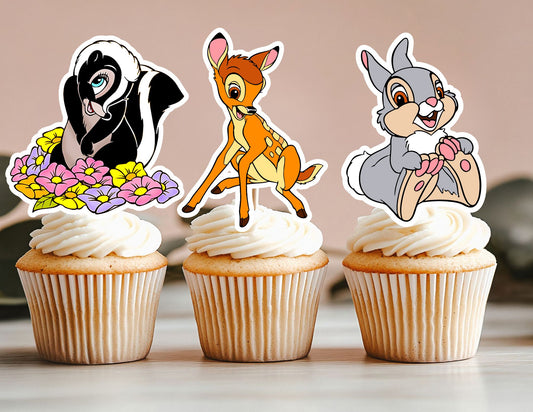 Woodland Cupcake Toppers, Bambi Deer Cupcake Toppers, Bunny Toppers