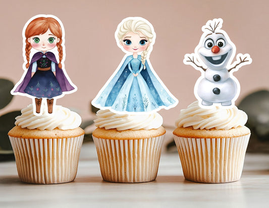 Cute Watercolour Ice Princess Cupcake Toppers, Ice Princess Birthday Theme Party Decoration