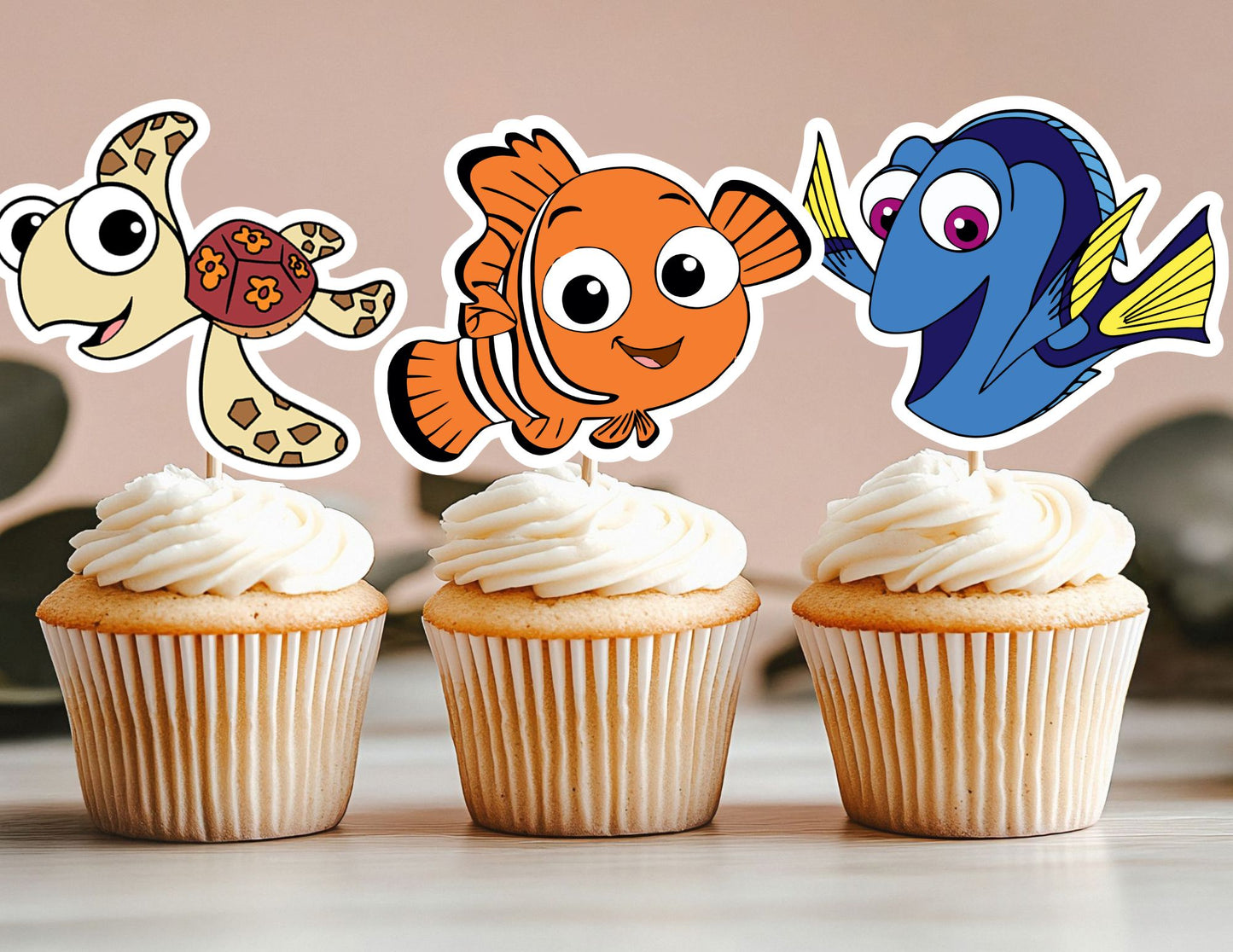 Under the Sea Creature Cupcake Toppers, Fish, Shark Turtles Cupcake Toppers