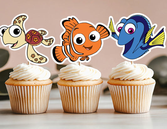 Under the Sea Creature Cupcake Toppers, Fish, Shark Turtles Cupcake Toppers