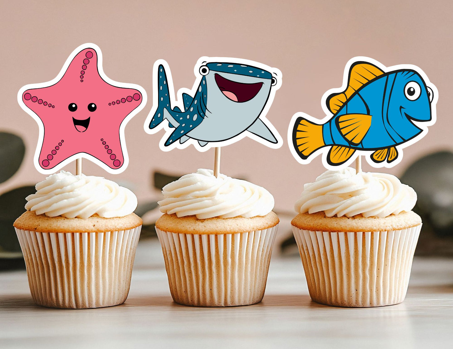 Under the Sea Creature Cupcake Toppers, Fish, Shark Turtles Cupcake Toppers