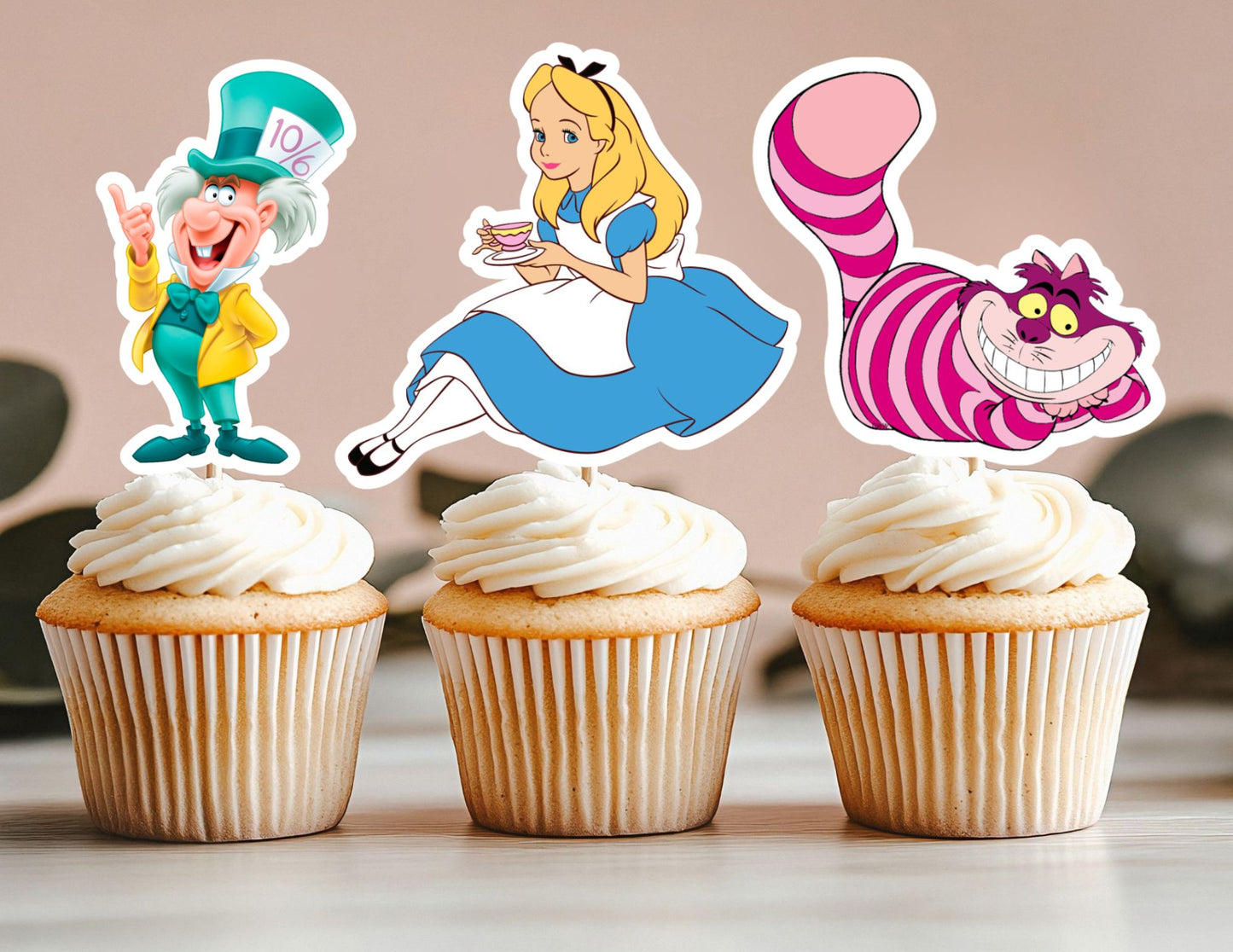 Wonderland Cupcake Toppers, Hatter Toppers, Wonderland Party Decorations