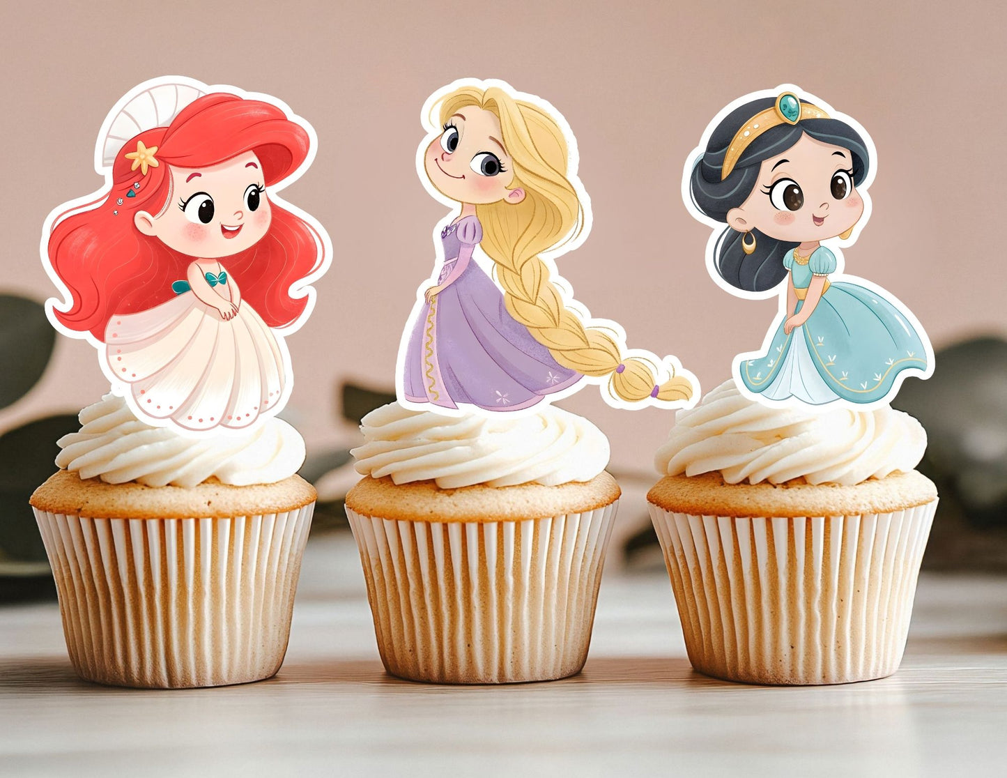 Cute Birthday Princess Cupcake Toppers, Girls Toppers, Princesses Party Toppers