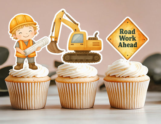 Construction Cupcake Toppers, Builder Party Theme