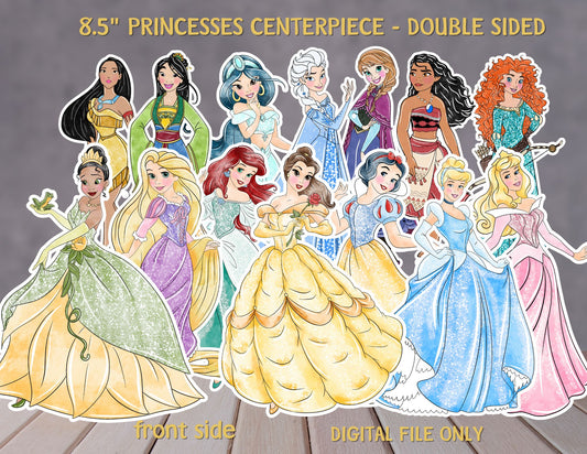 8.5 inches Princesses Centerpieces, Princess Photo Props, Princesses Garland, Princess Banner, DIGITAL FILE ONLY