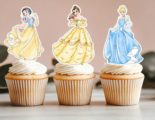 All Watercolour Princess Cupcake Toppers, Girls Toppers, Princesses Party Toppers