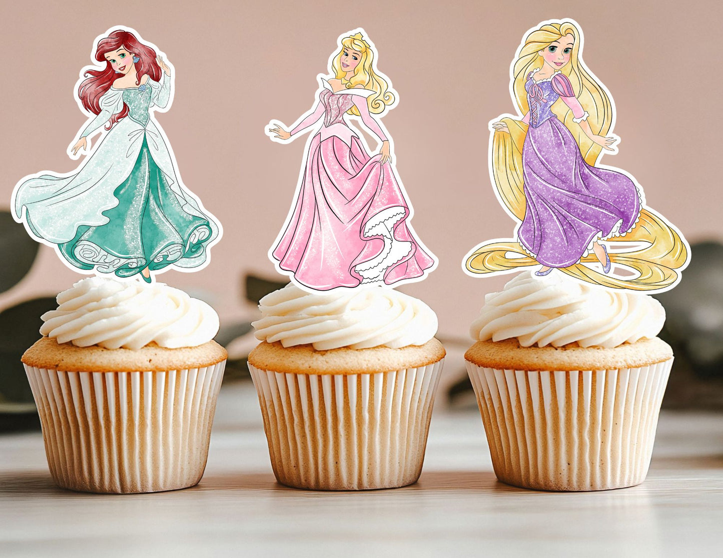 All Watercolour Princess Cupcake Toppers, Girls Toppers, Princesses Party Toppers