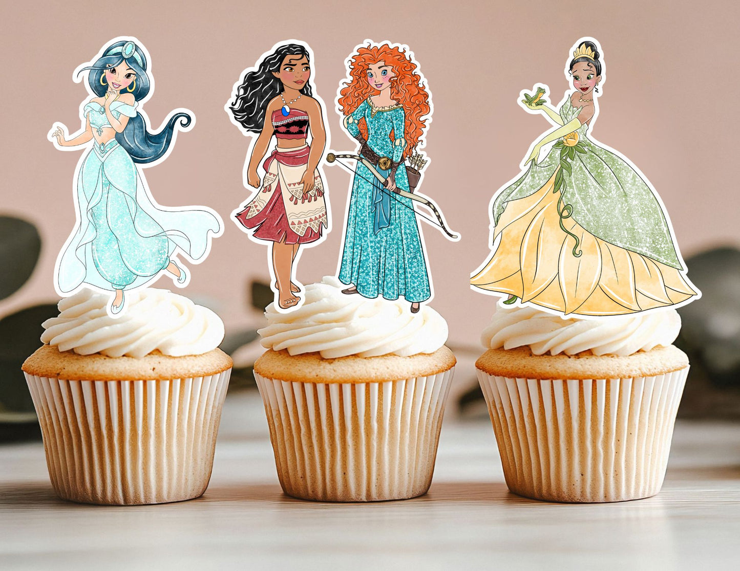 All Watercolour Princess Cupcake Toppers, Girls Toppers, Princesses Party Toppers