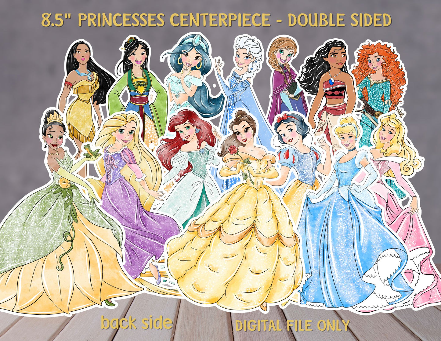 8.5 inches Princesses Centerpieces, Princess Photo Props, Princesses Garland, Princess Banner, DIGITAL FILE ONLY