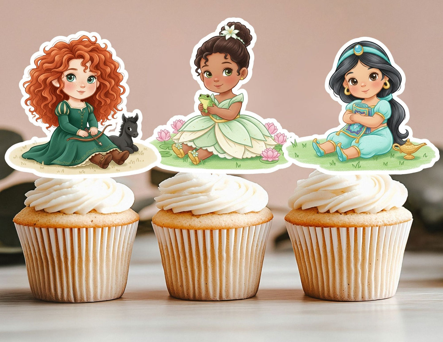 All Watercolour Birthday Princess Cupcake Toppers, Girls Toppers, Princesses Party Toppers