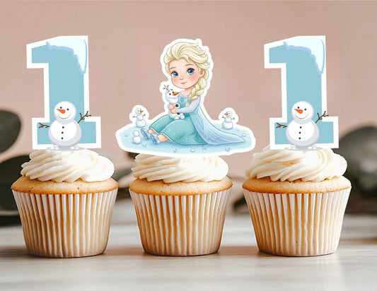 Customized Watercolour Birthday Ice Princess Cupcake Toppers, Ice Princesses Party Toppers