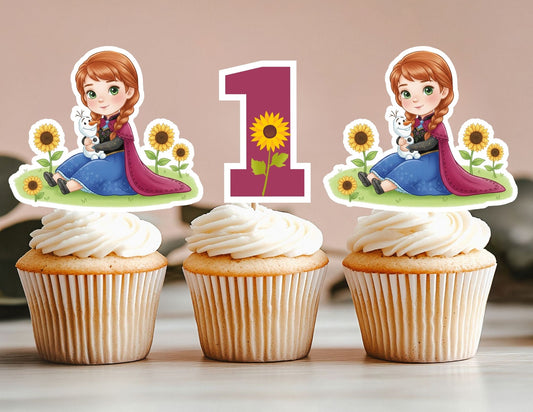 Customized Watercolour Birthday Ice Princess Cupcake Toppers, Ice Princesses Party Toppers