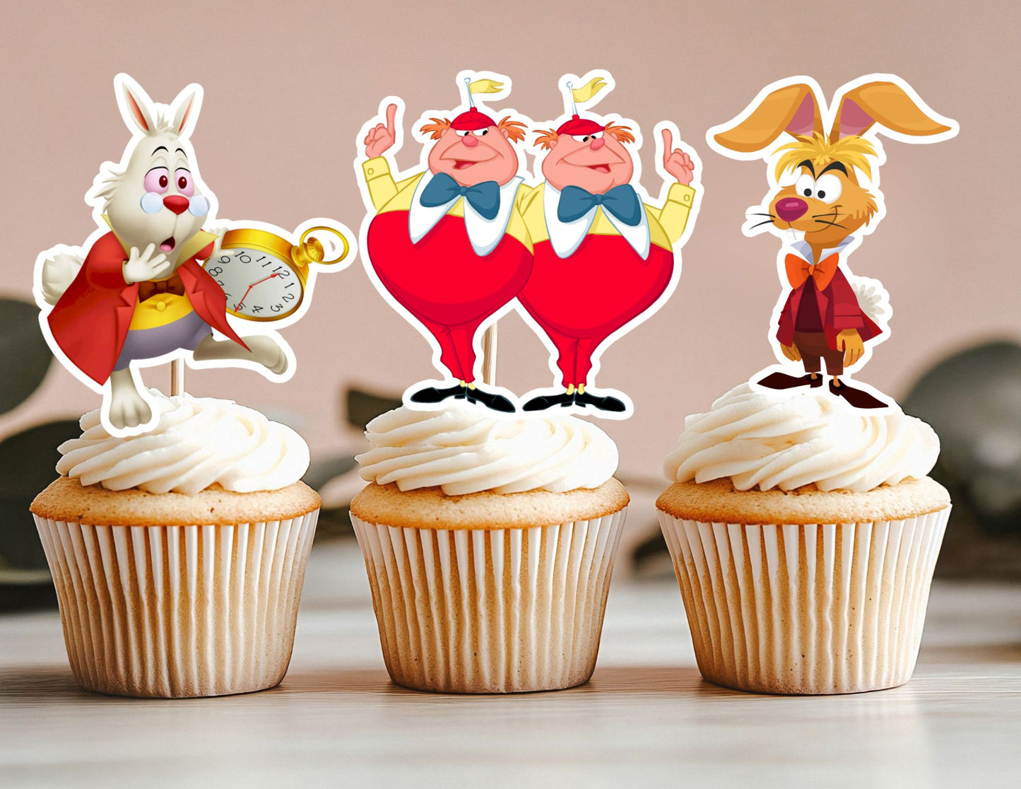 Wonderland Cupcake Toppers, Hatter Toppers, Wonderland Party Decorations