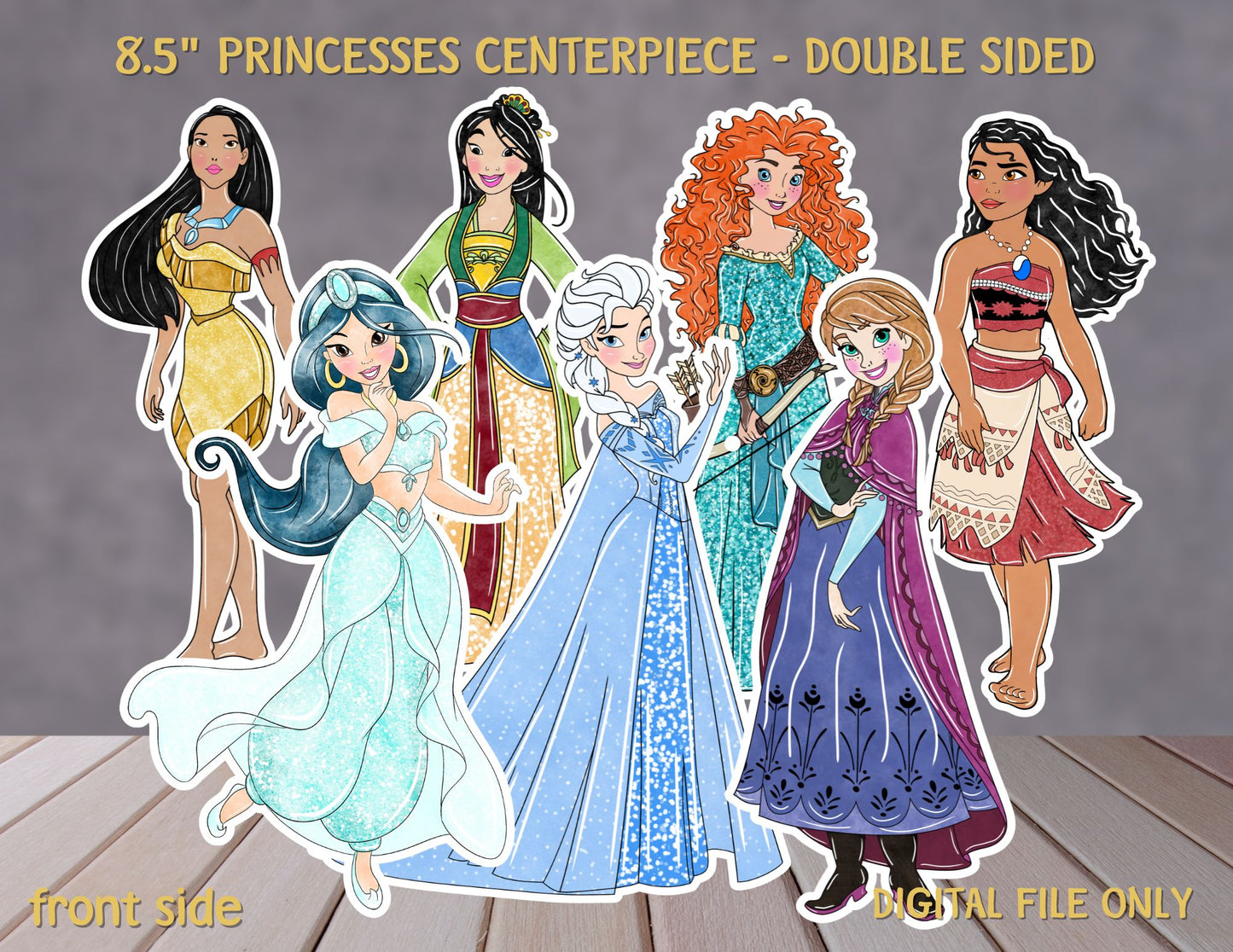 8.5 inches Princesses Centerpieces, Princess Photo Props, Princesses Garland, Princess Banner, DIGITAL FILE ONLY