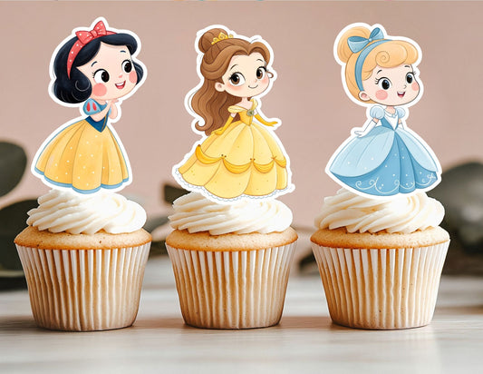 Cute Birthday Princess Cupcake Toppers, Girls Toppers, Princesses Party Toppers