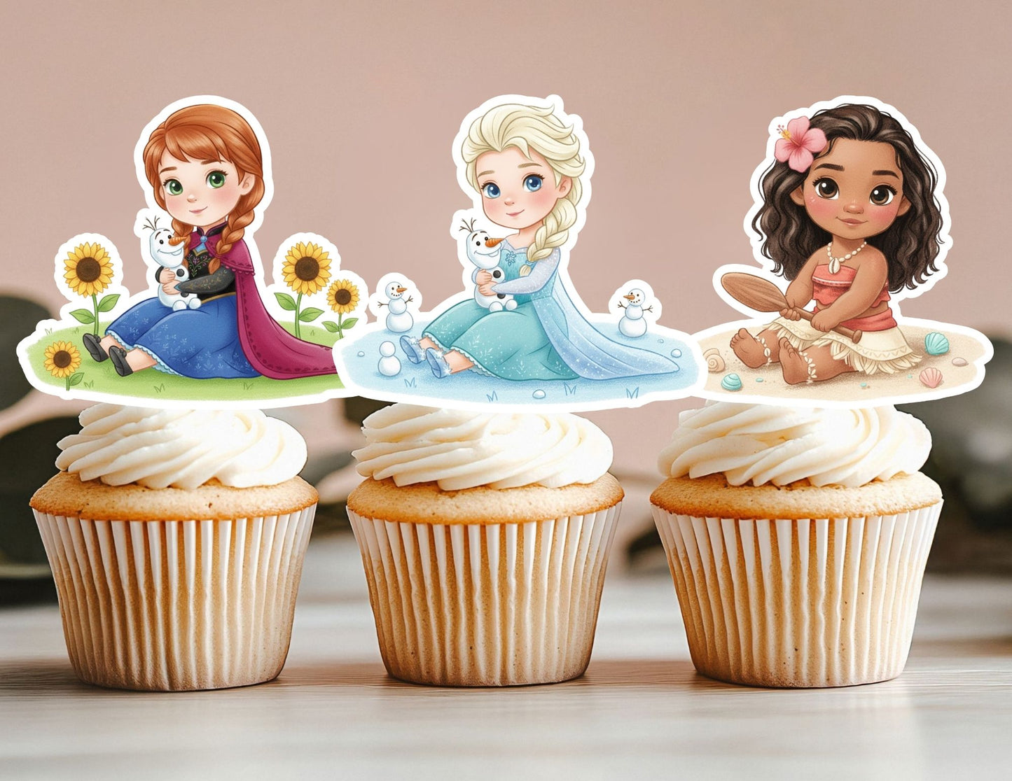 All Watercolour Birthday Princess Cupcake Toppers, Girls Toppers, Princesses Party Toppers