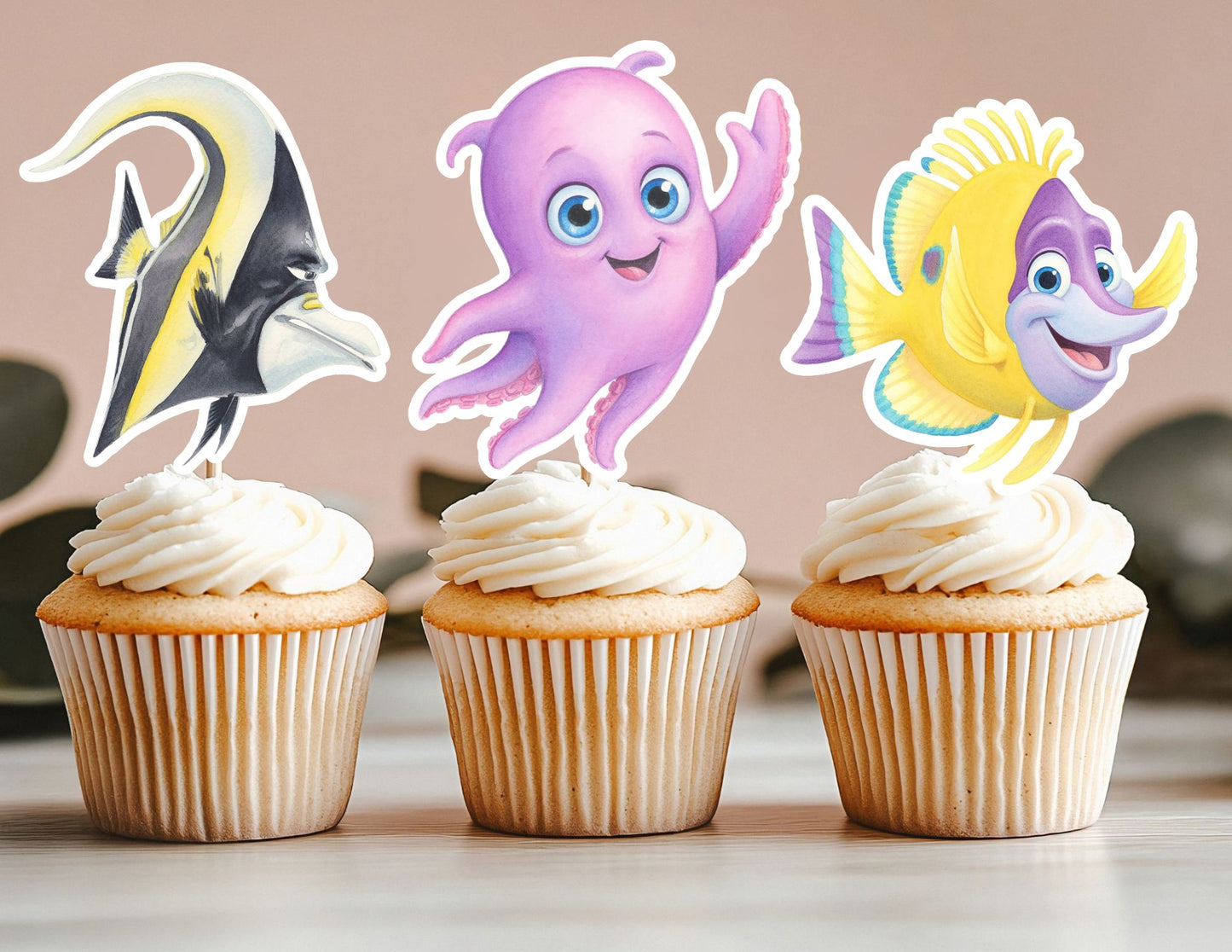 Under the Sea Creature Cupcake Toppers, Fish, Shark Turtles Cupcake Toppers, Orange Fish Toppers