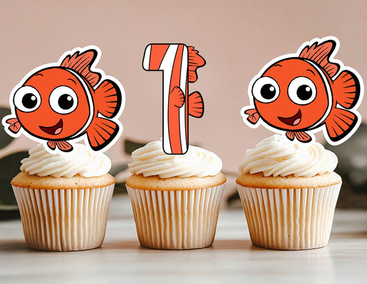 Personalized Baby Orange Fish Cupcake Toppers, Under the Sea Cupcake Toppers