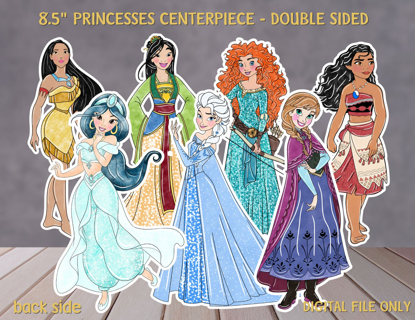 8.5 inches Princesses Centerpieces, Princess Photo Props, Princesses Garland, Princess Banner, DIGITAL FILE ONLY