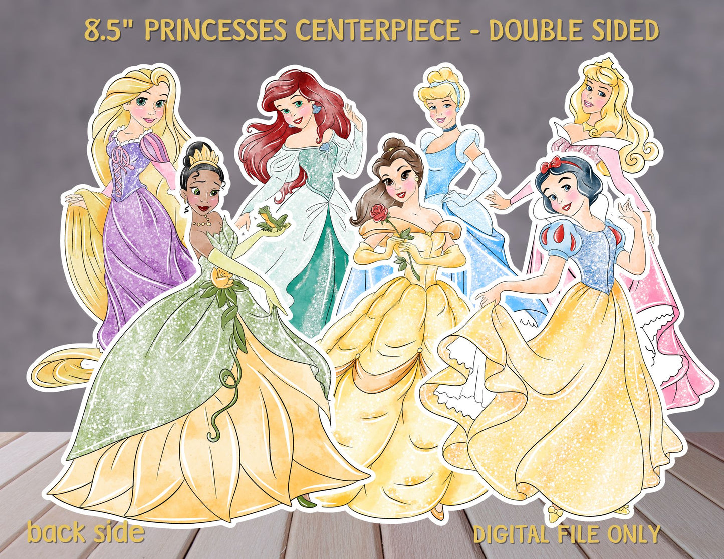 8.5 inches Princesses Centerpieces, Princess Photo Props, Princesses Garland, Princess Banner, DIGITAL FILE ONLY