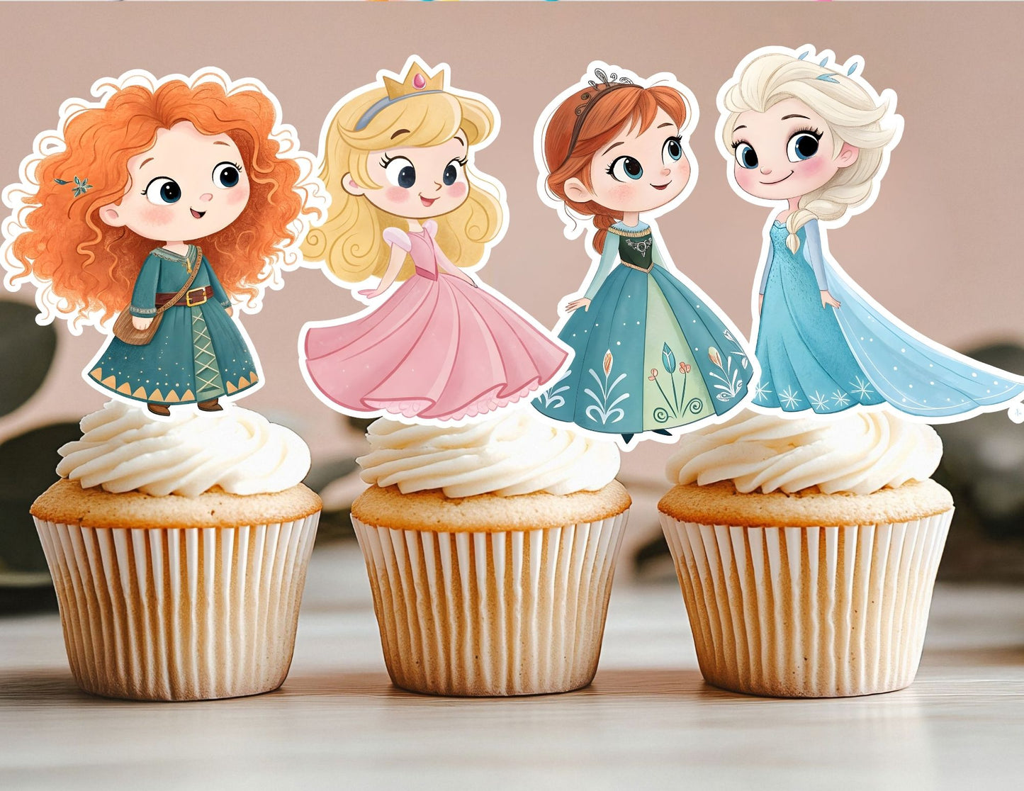 Cute Birthday Princess Cupcake Toppers, Girls Toppers, Princesses Party Toppers