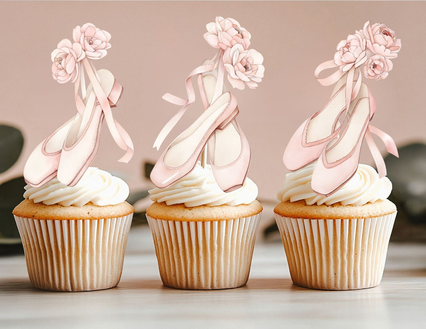 Ballerina Shoes Cupcake Toppers, Ballet Party Theme Decoration