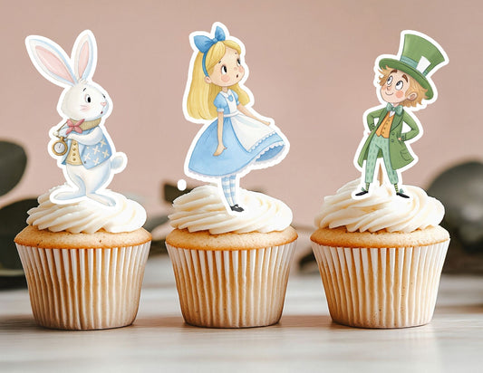 Wonderland Cupcake Toppers, Hatter Toppers, Wonderland Party Decorations
