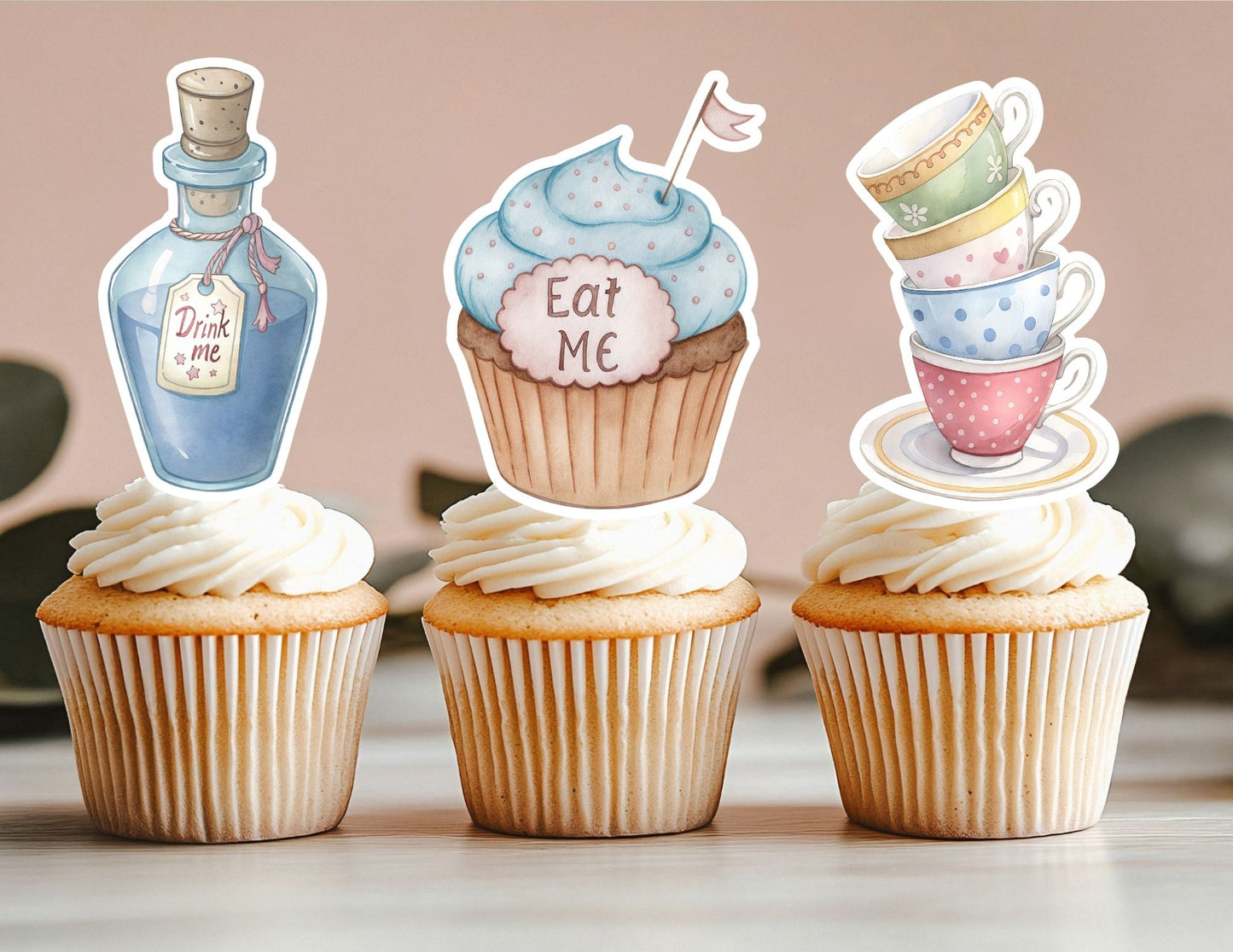 Wonderland Cupcake Toppers, Hatter Toppers, Wonderland Party Decorations
