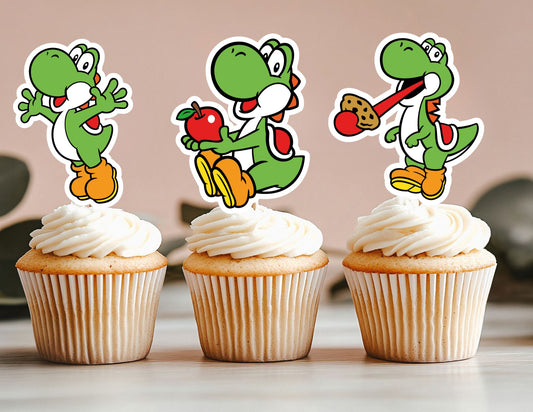 Yoshi Cupcake Toppers, Gamer Cupcake Toppers, Power Up Toppers, Game Cupcake Toppers